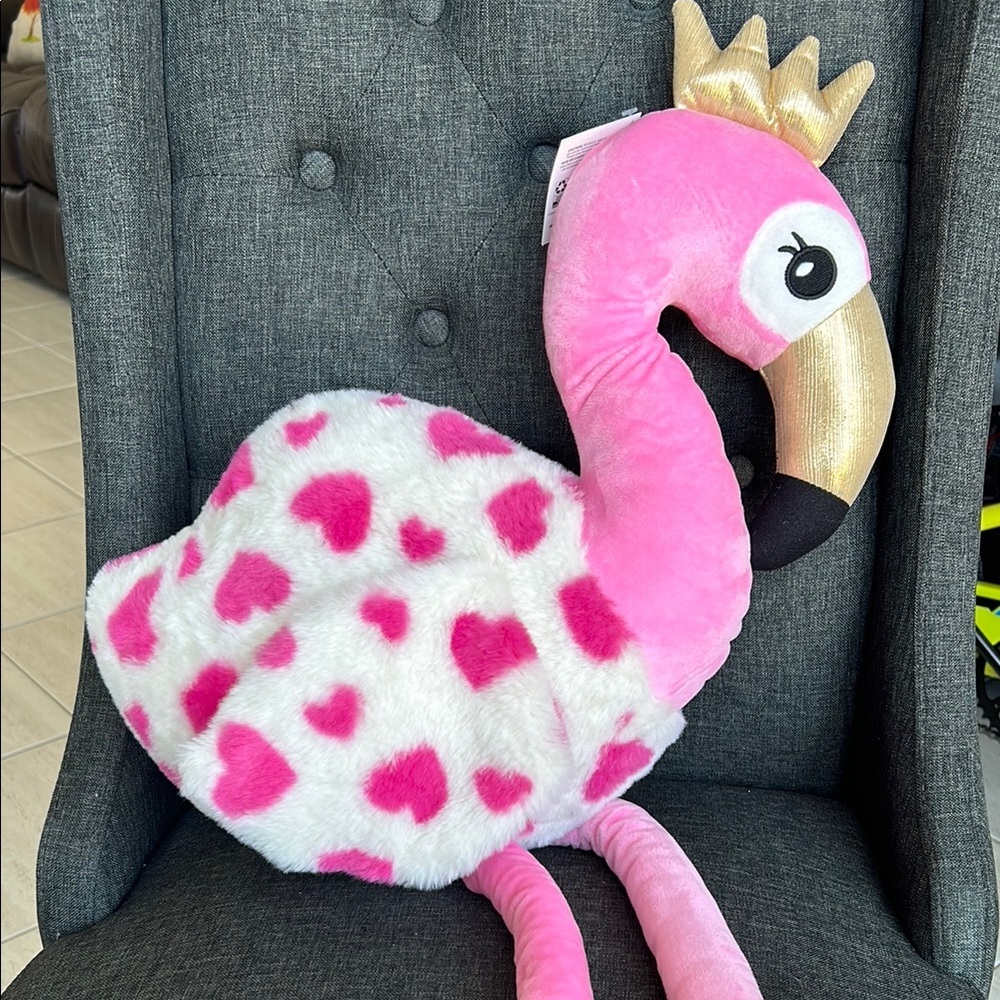 🆕 NWT 30” Pink Flamingo Plush with Gold Crown